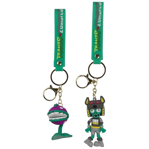 Plants VS Zombies Keychains Set Cartoon Figure Chomper & Bucket Head Zombie - Picture 1 of 2